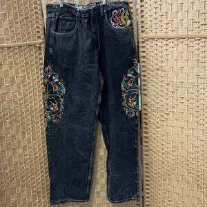 Black Embroidered Dragon Men's Jeans